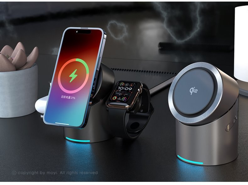qi2 certified magsafe magnetic 3 in 1 wireless charger mobile phone fast charging stand rotating desktop charging station