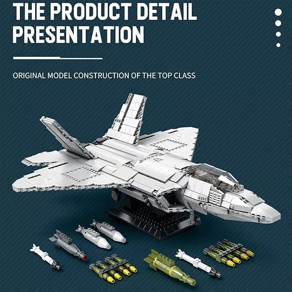F22 Raptor Fighter Building Kit, Military Series Building Blocks Set