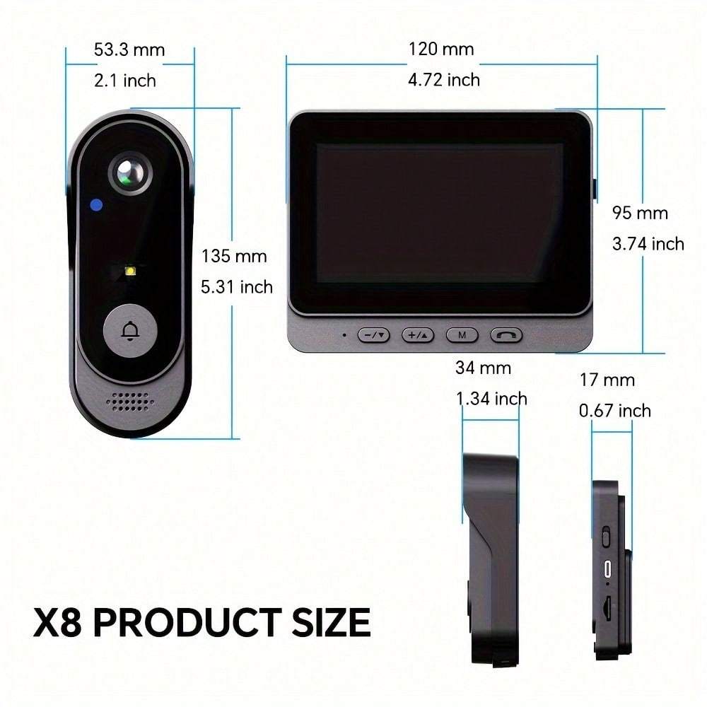 Wireless Video Doorbell, With 4.3 Inch Screen Real Time Indoor Monitor