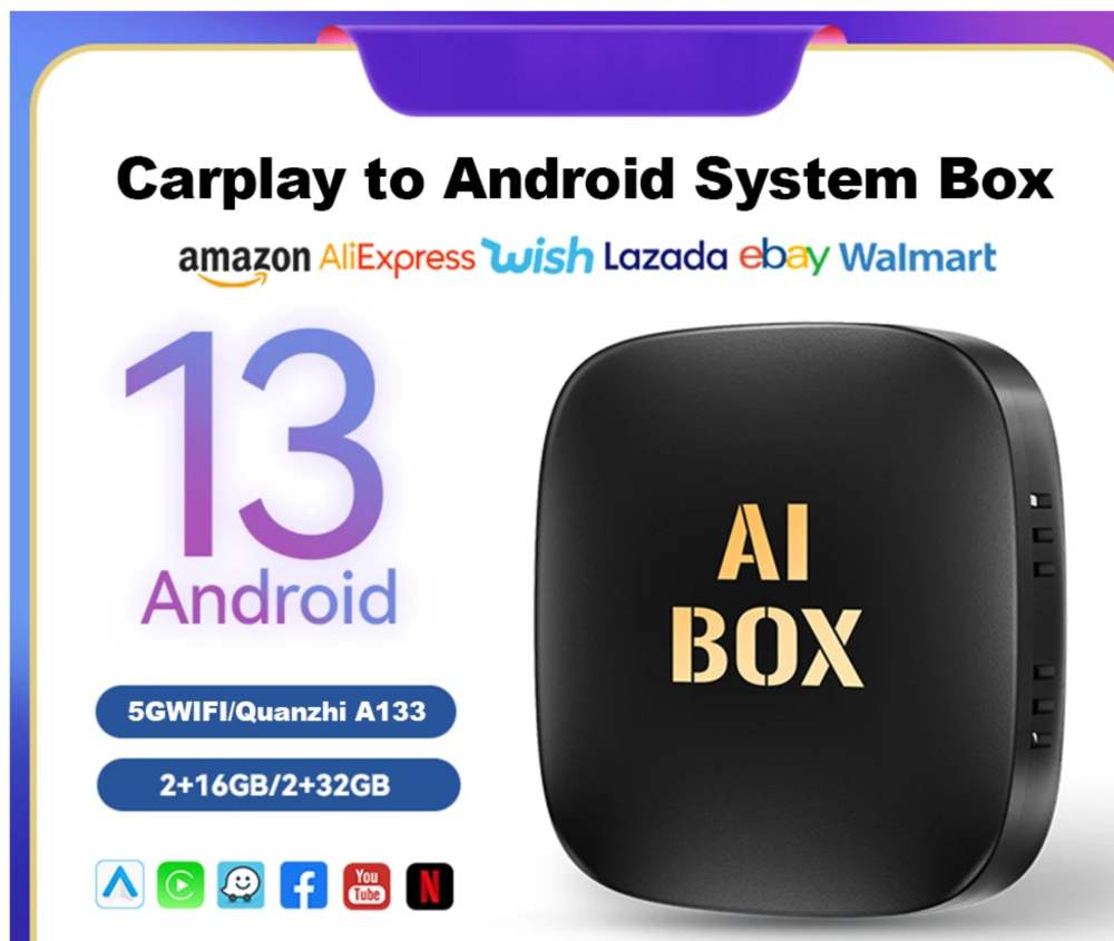2025 Smart Mini Ai Box 2+32GB Android 13 Support Netflix YouTube Wireless CarPly Suitable for 99% of cars with wired Carplay