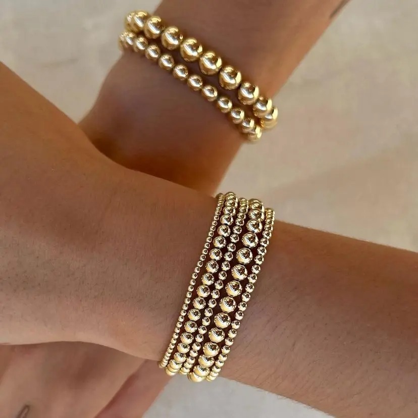 Gold Plated Beads Bracelet for Women Stretch Bracelets
