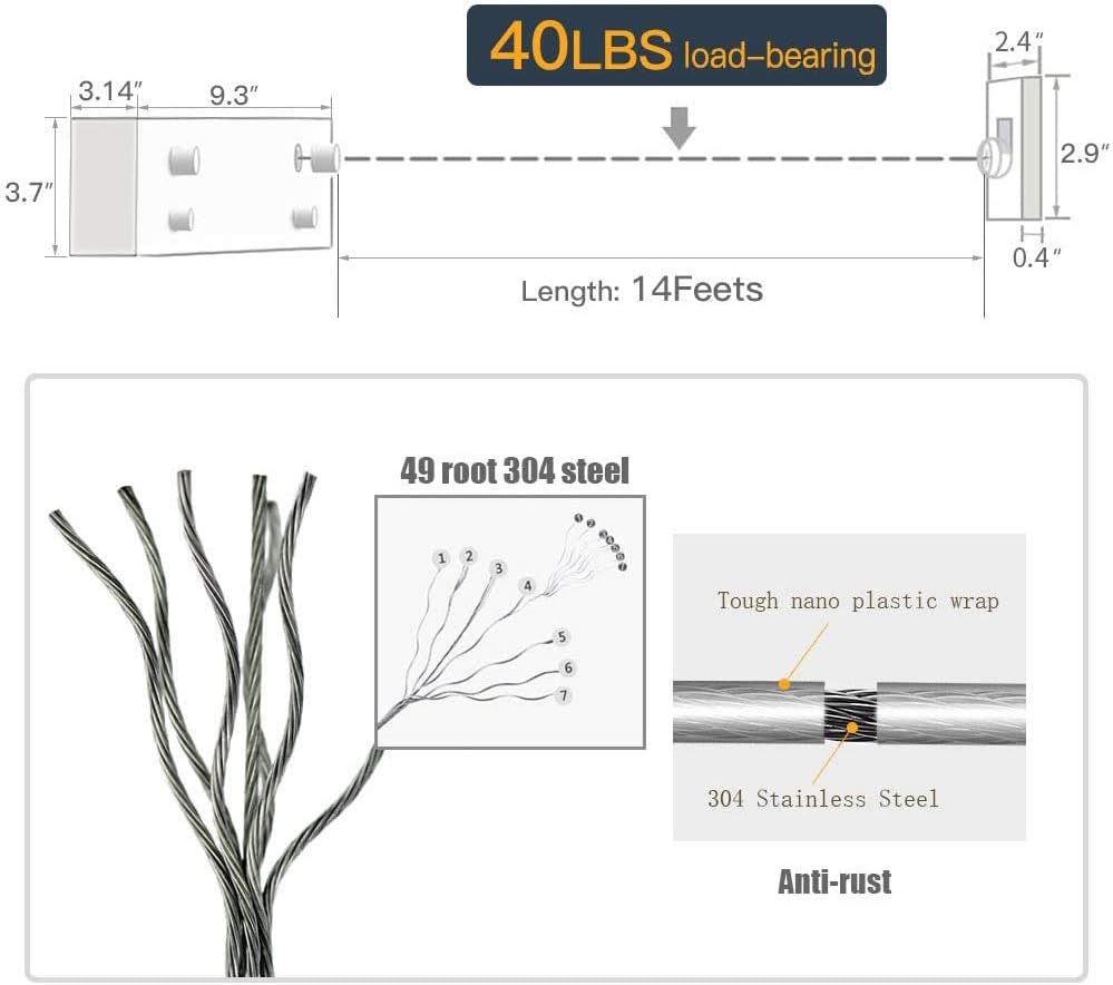 Retractable Clothesline，Indoor Outdoor Clothes Line , Retracting Hanging, Lock to Prevent Sagging