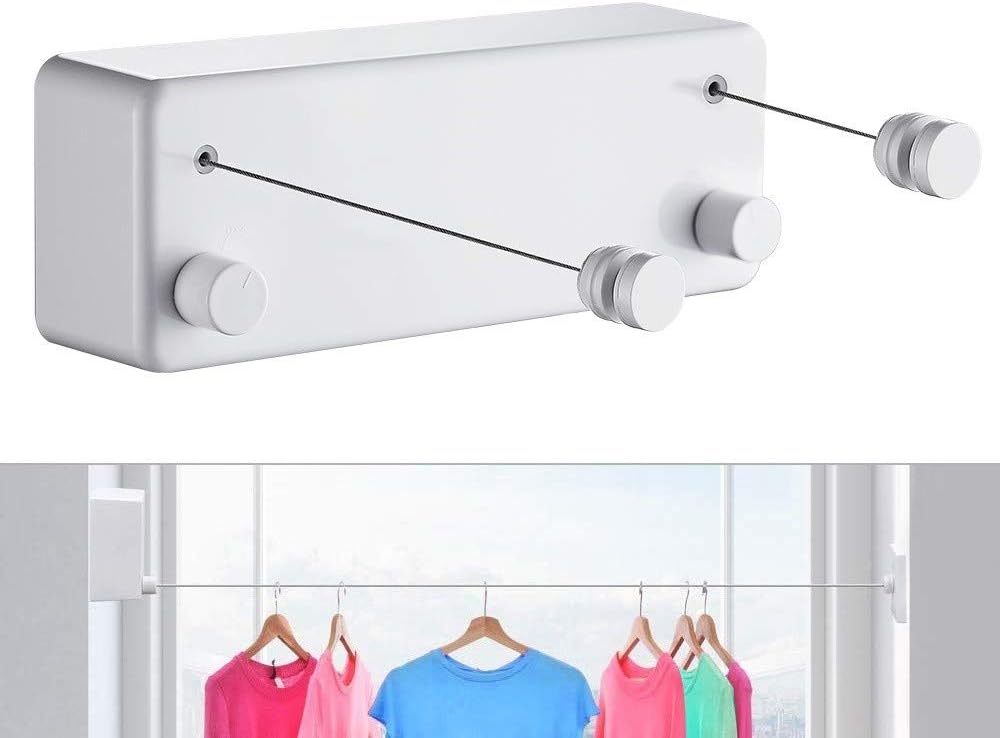 Retractable Clothesline，Indoor Outdoor Clothes Line , Retracting Hanging, Lock to Prevent Sagging