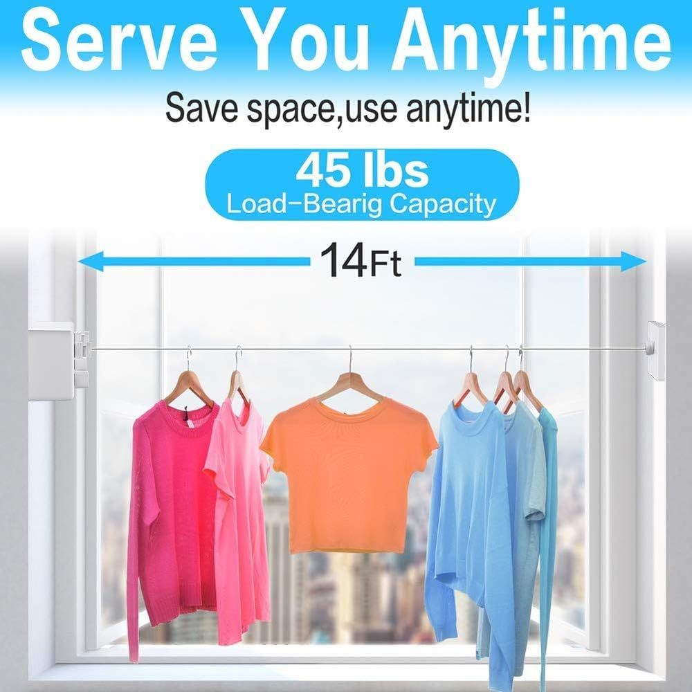 Retractable Clothesline，Indoor Outdoor Clothes Line , Retracting Hanging, Lock to Prevent Sagging