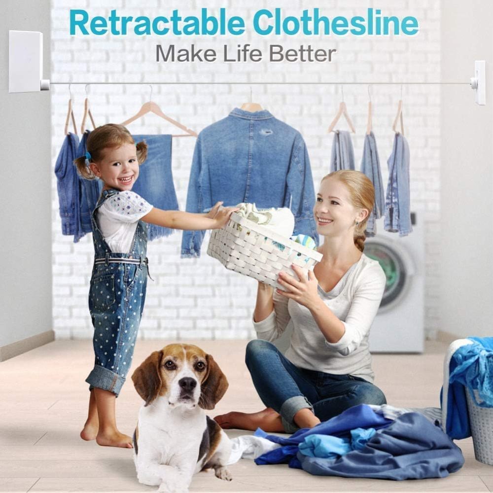 Retractable Clothesline，Indoor Outdoor Clothes Line , Retracting Hanging, Lock to Prevent Sagging