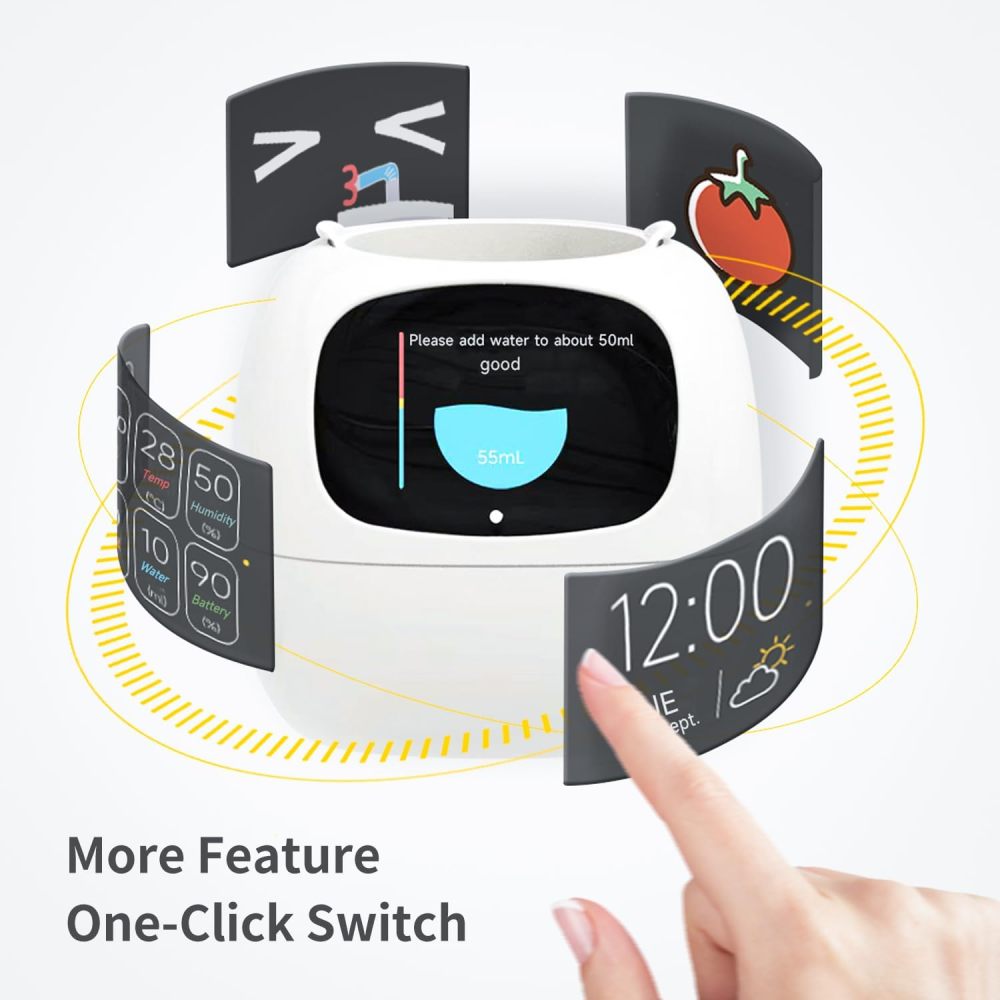 Smart Flowerpots, with Artificial Intelligence, Time Temperature Display, and Numerous Expressive Animations Based On The Environment