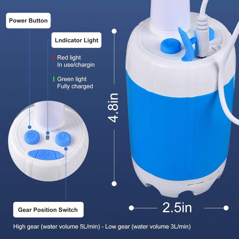 Portable Outdoor Camp Shower Pump, Rechargeable Electric Shower Pump with Multiple Spray Modes