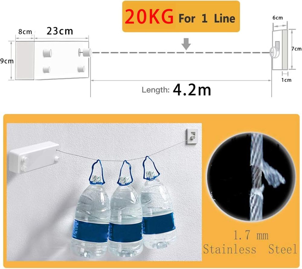 Retractable Clothesline，Indoor Outdoor Clothes Line , Retracting Hanging, Lock to Prevent Sagging