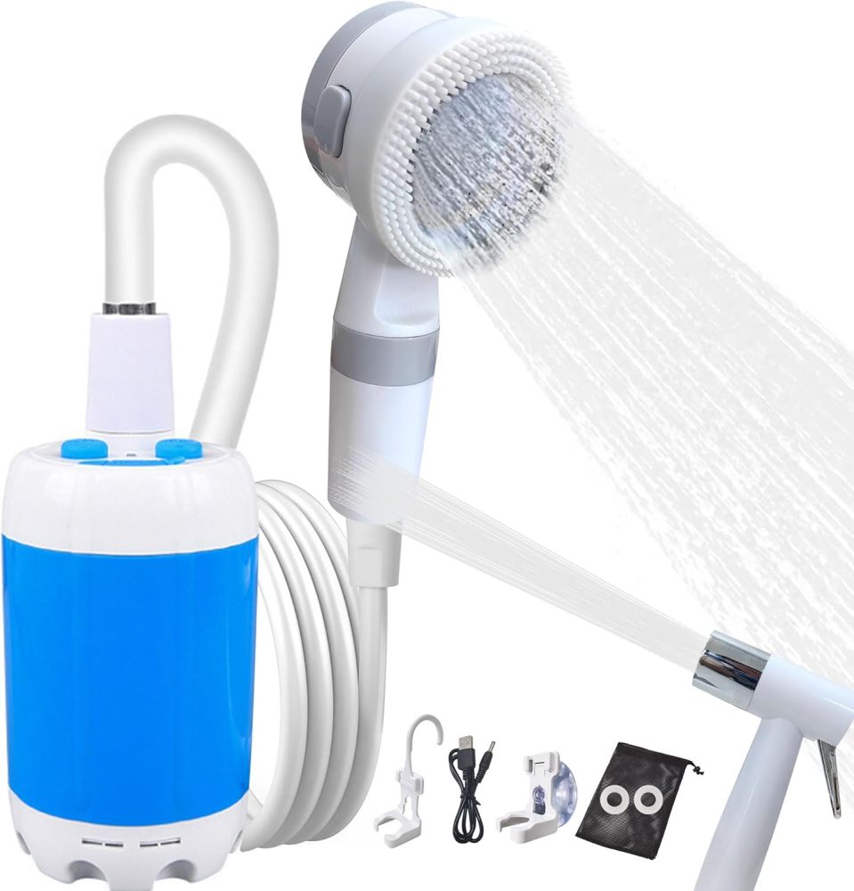 Portable Outdoor Camp Shower Pump, Rechargeable Electric Shower Pump with Multiple Spray Modes
