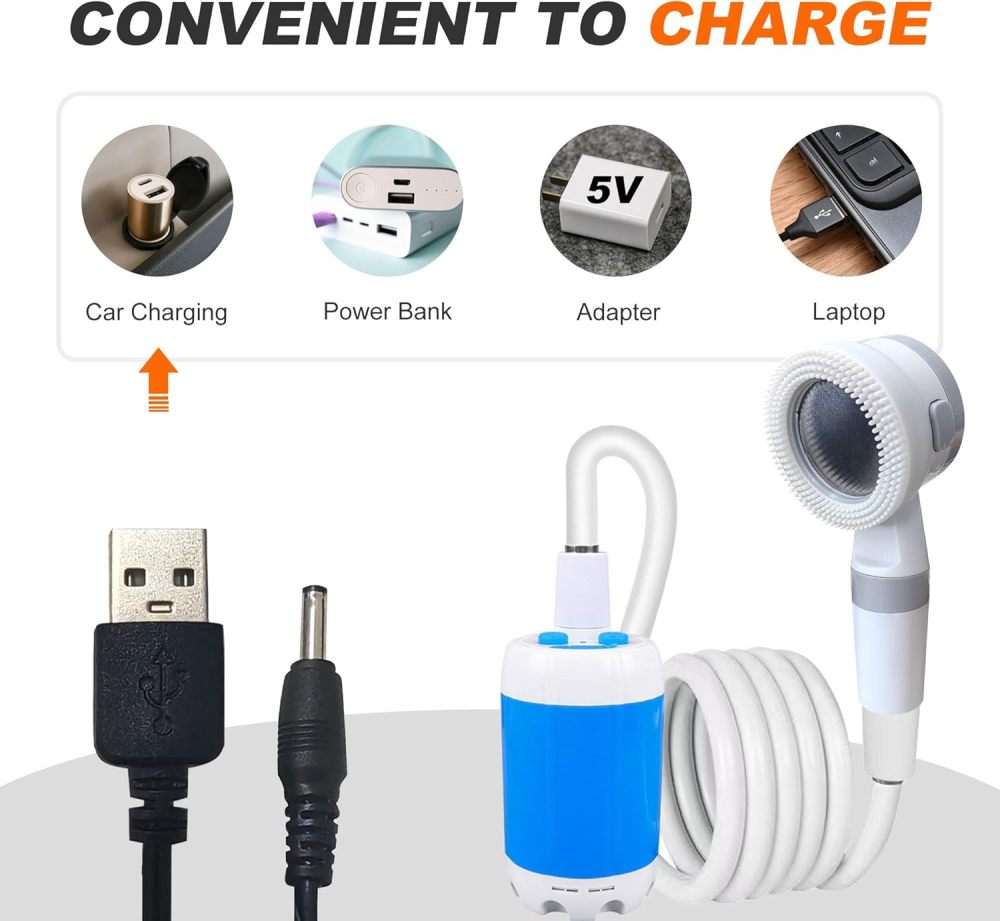 Portable Outdoor Camp Shower Pump, Rechargeable Electric Shower Pump with Multiple Spray Modes