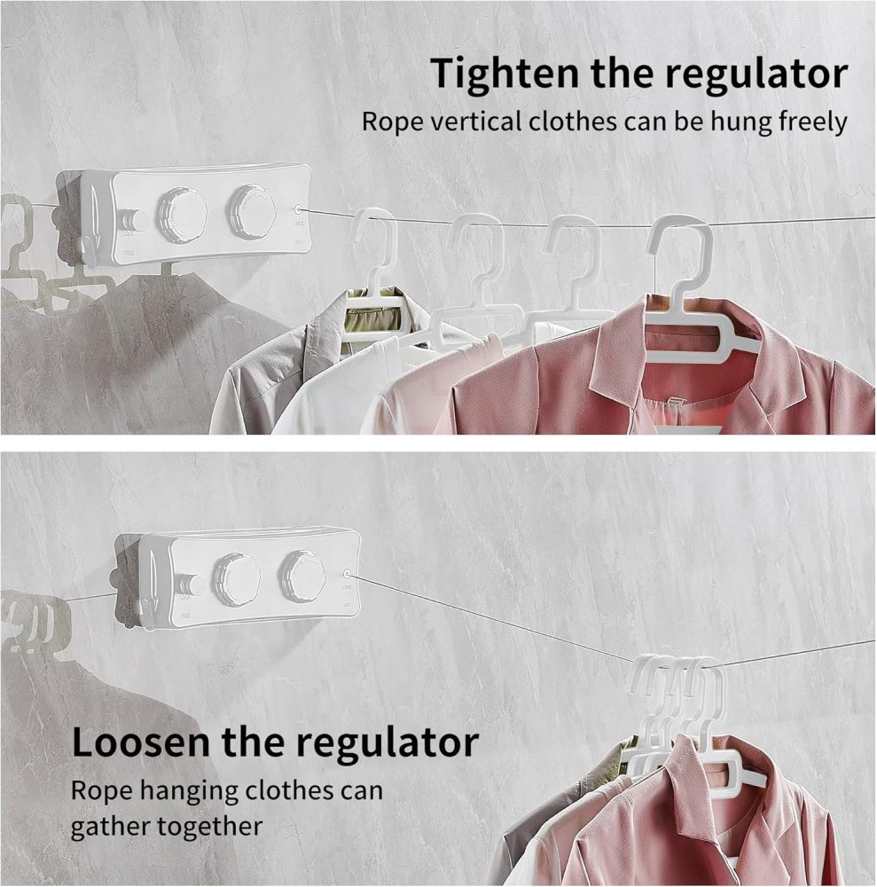 Retractable Clothesline，Indoor Outdoor Clothes Line , Retracting Hanging, Lock to Prevent Sagging