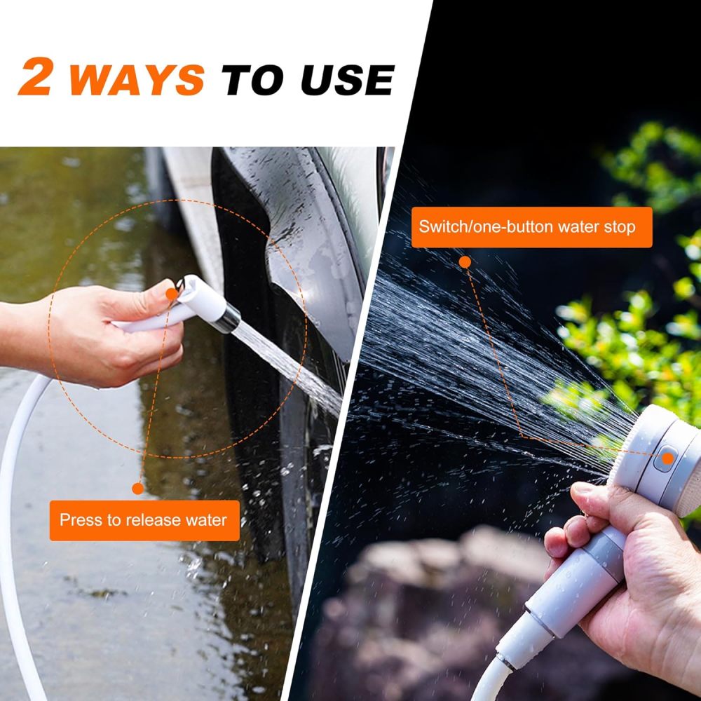Portable Outdoor Camp Shower Pump, Rechargeable Electric Shower Pump with Multiple Spray Modes