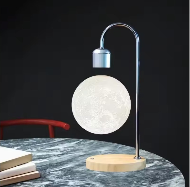 Creative Magnetic Levitation Moon Lamp for Home Decoration and LED Night Light with Wireless Charging