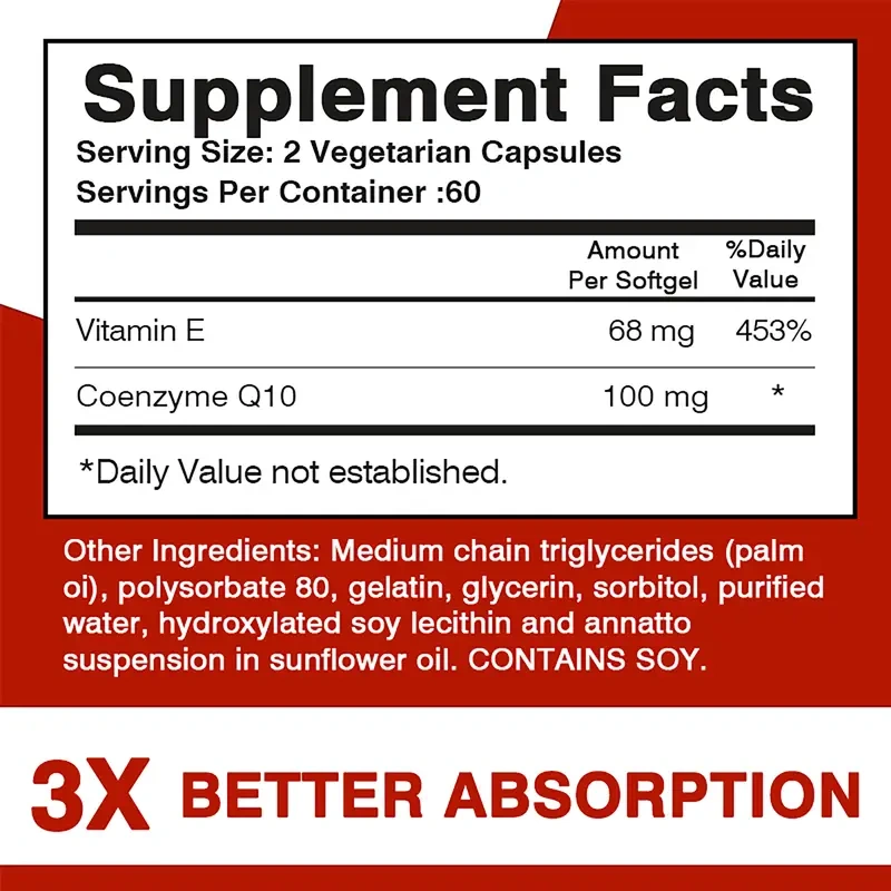 Ultra CoQ10 - with Vitamin E, Heart Health Support, Premium Formula for Men & Women - 120 Capsules