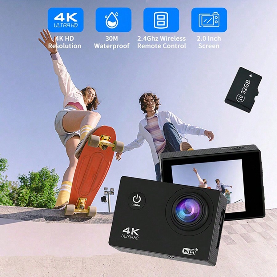 4K Action Camera（Includes 32GB Card And 1 Remote Control Selfie Stick)