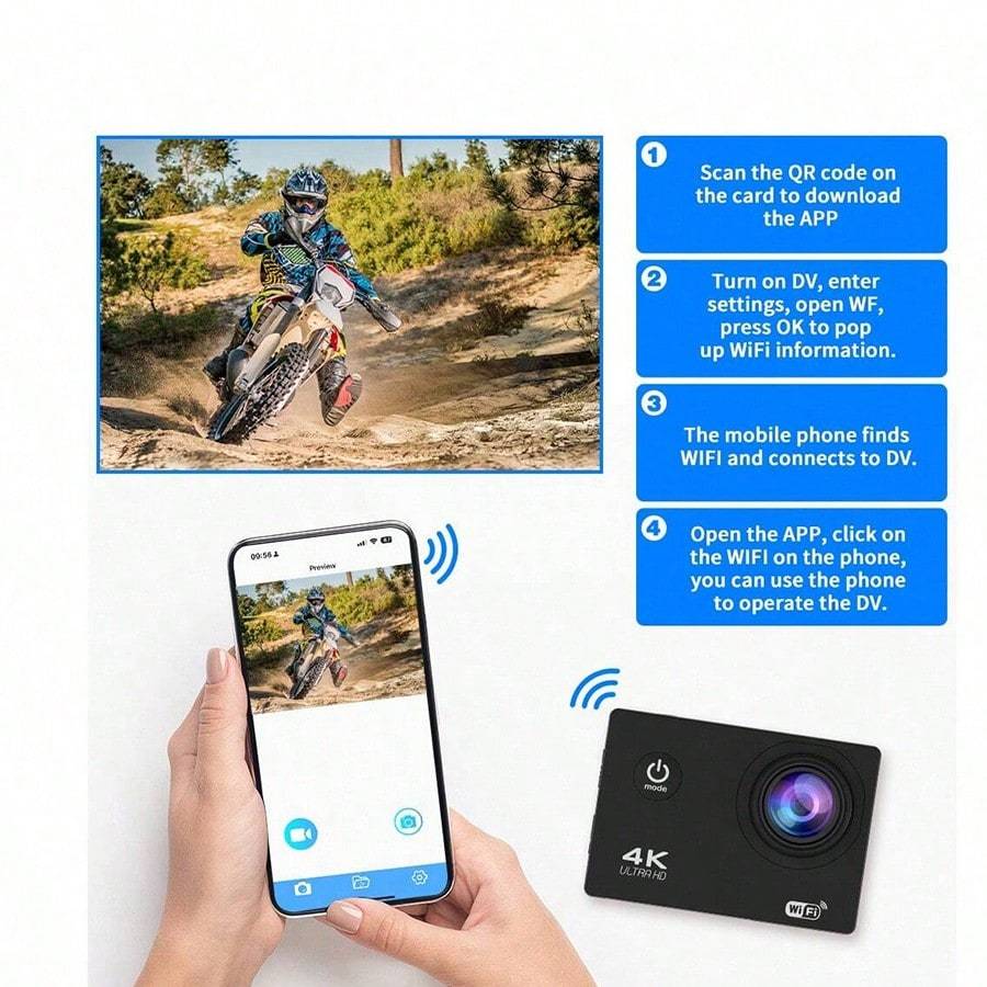 4K Action Camera（Includes 32GB Card And 1 Remote Control Selfie Stick)
