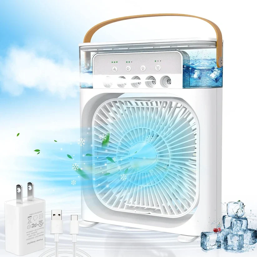 🌟Home - use Compact Air Cooler: Portable, for Dormitory, with Mist Spray, Humidifying Desktop Fan 🔥