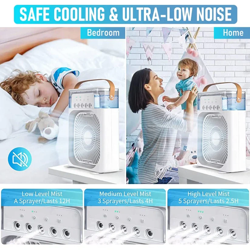 🌟Home - use Compact Air Cooler: Portable, for Dormitory, with Mist Spray, Humidifying Desktop Fan 🔥