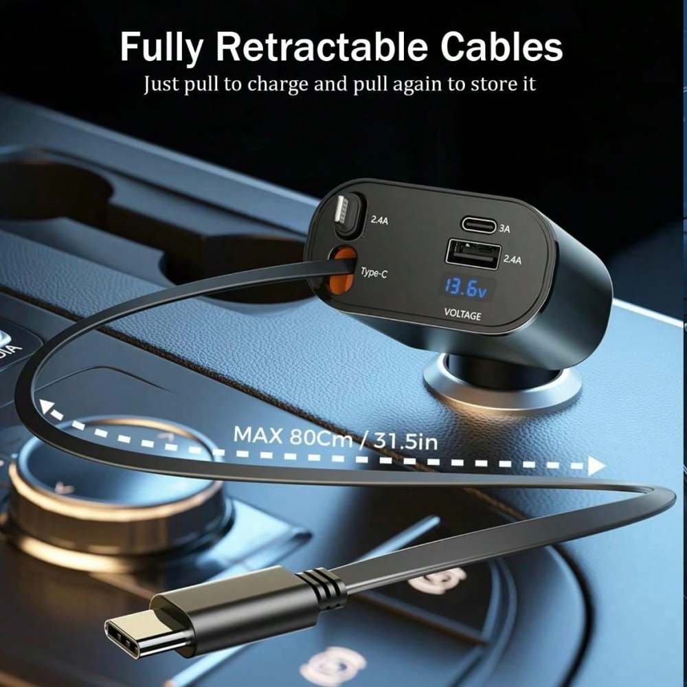 Fast Charge Retractable Car Charger