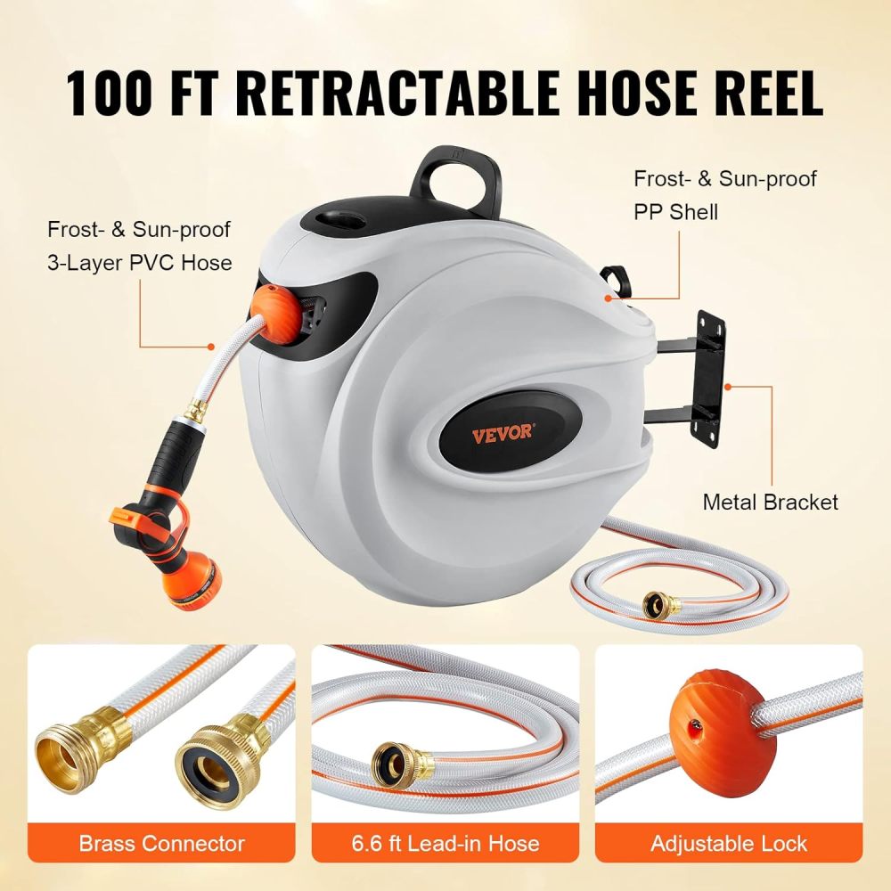 Garden Water Hose Reel (with 9-Pattern Nozzle)