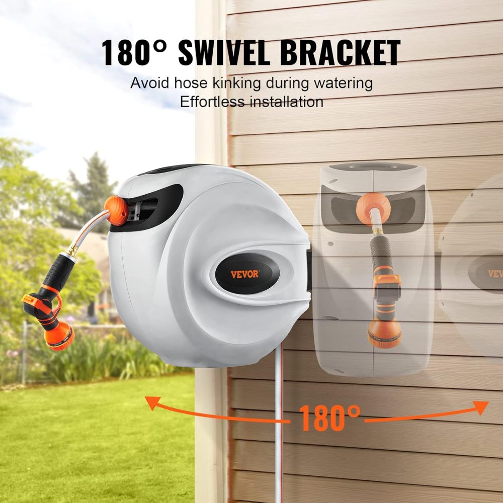 Garden Water Hose Reel (with 9-Pattern Nozzle)
