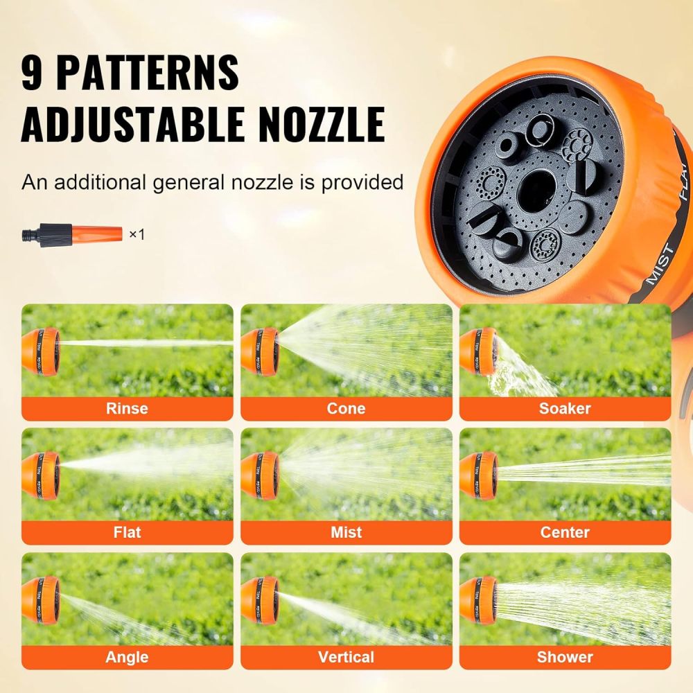 Garden Water Hose Reel (with 9-Pattern Nozzle)