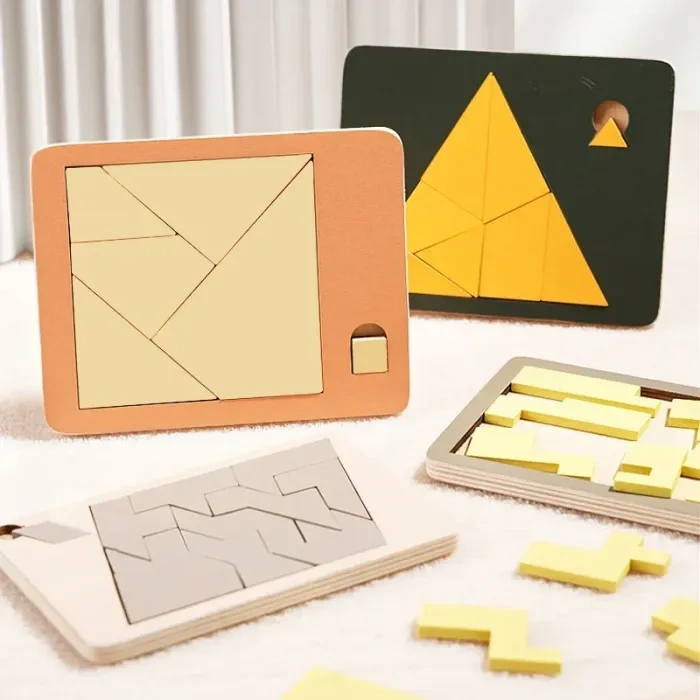 Wooden Tangram Board Puzzle Game Montessori Shape Puzzle Sorting Games Toy Colorful Tangram Educational Pattern Toy For Children