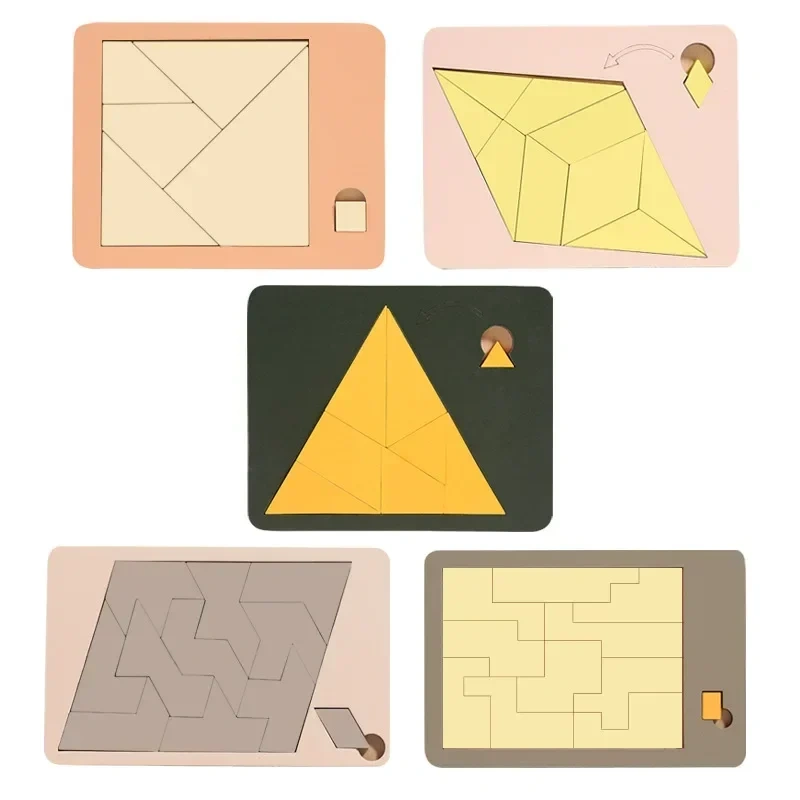 Wooden Tangram Board Puzzle Game Montessori Shape Puzzle Sorting Games Toy Colorful Tangram Educational Pattern Toy For Children