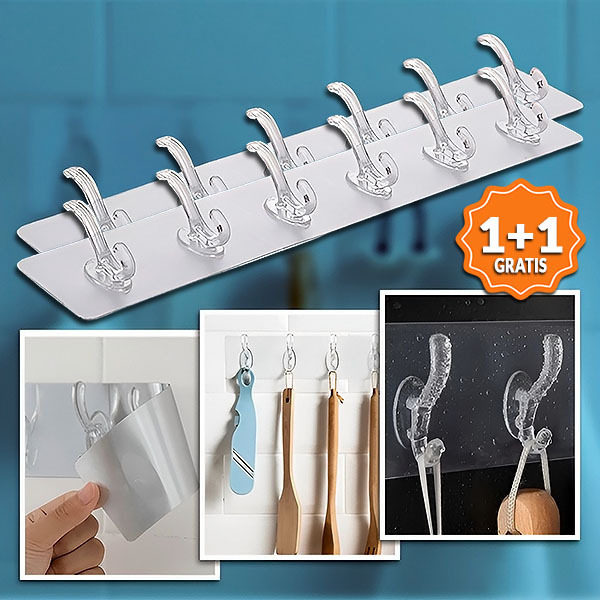 Flexible self-adhesive hanger with 6 hooks (1+1 FREE)
