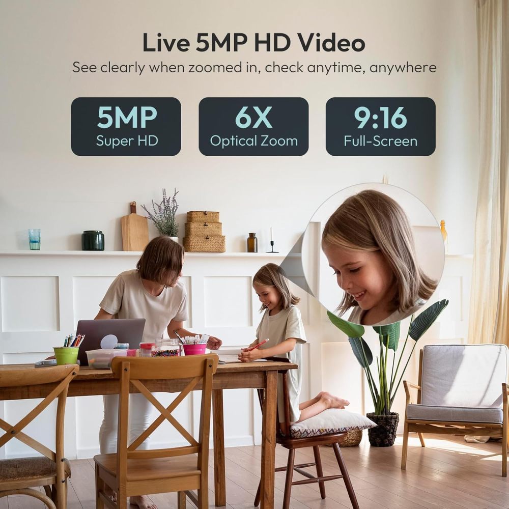 HD Indoor Security Camera with 6X Zoom, 2-Way Audio, Privacy Protection, Motion Tracking for Baby & Pet, 350° Pan & 135° Tilt, Local Storage