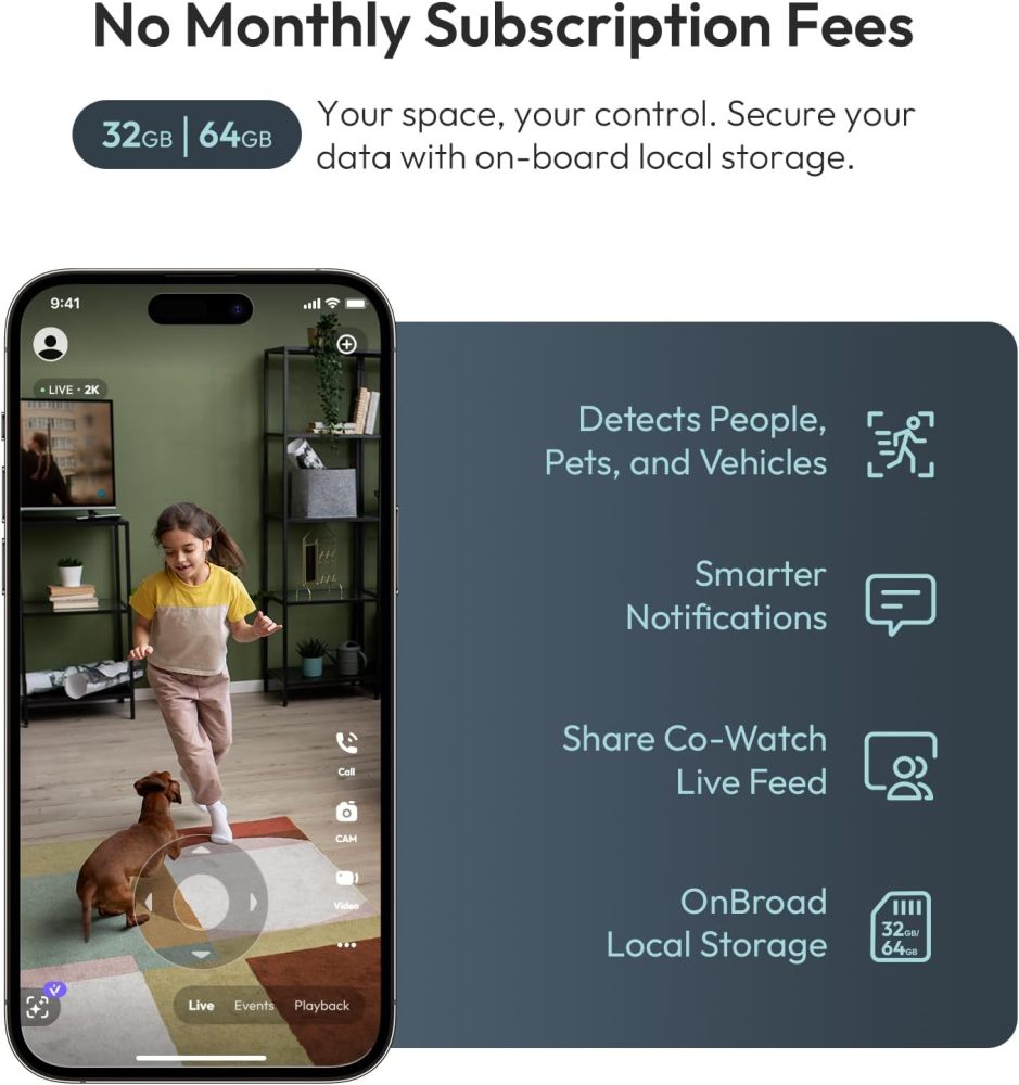 HD Indoor Security Camera with 6X Zoom, 2-Way Audio, Privacy Protection, Motion Tracking for Baby & Pet, 350° Pan & 135° Tilt, Local Storage
