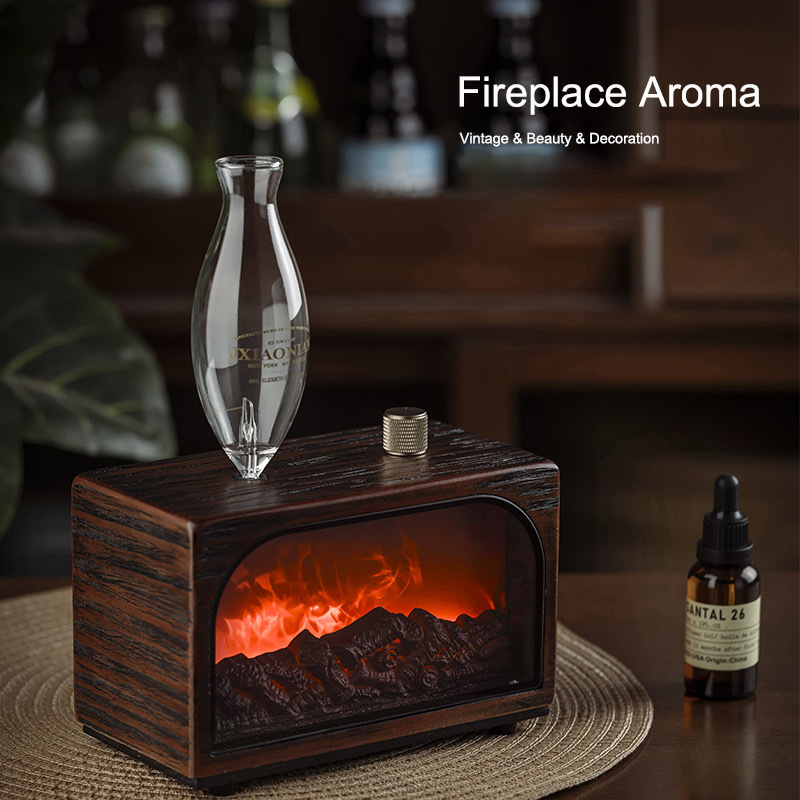 Vintage Fireplace Flame Aroma Humidifier – Retro Essential Oil Beauty Humidifier Lamp