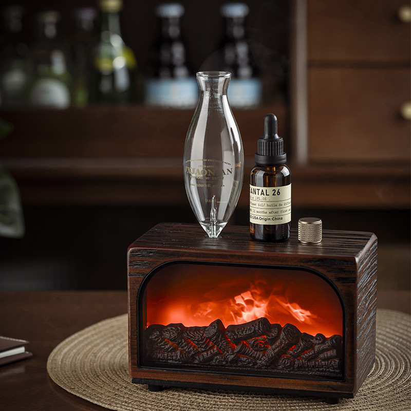 Vintage Fireplace Flame Aroma Humidifier – Retro Essential Oil Beauty Humidifier Lamp