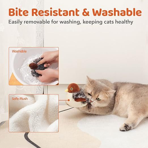 Rechargeable Flapping Bird Sparrow with Realistic Chirping Sounds Touch-Activated Interactive Cat Toy for Kittens