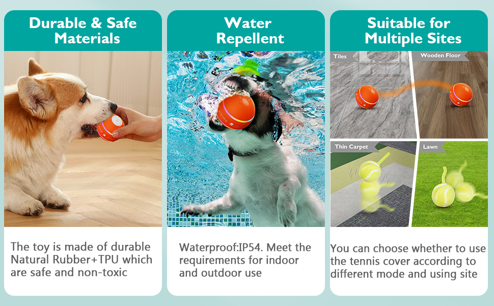Interactive Dog Toy Ball, Durable Motion-Activated Automatic Rolling Ball Toy, Suitable for Small/Medium/Large Dogs.