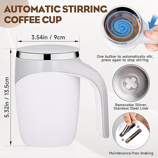 Automatic Magnetic Stirring Coffee Cup Magnetic Stirring Rotating Cup Dual-Use Stirring Cup for Home, Office, and Travel Stainless Steel Automatic Stirring Cup Suitable for Coffee/Milk/Tea/Hot Chocolate