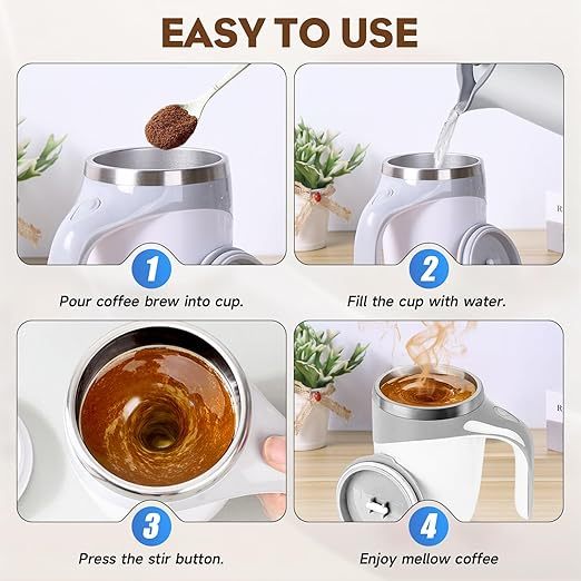 Automatic Magnetic Stirring Coffee Cup Magnetic Stirring Rotating Cup Dual-Use Stirring Cup for Home, Office, and Travel Stainless Steel Automatic Stirring Cup Suitable for Coffee/Milk/Tea/Hot Chocolate