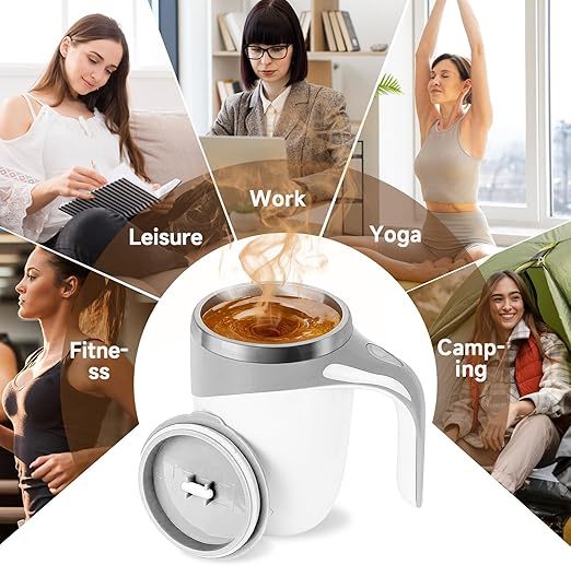 Automatic Magnetic Stirring Coffee Cup Magnetic Stirring Rotating Cup Dual-Use Stirring Cup for Home, Office, and Travel Stainless Steel Automatic Stirring Cup Suitable for Coffee/Milk/Tea/Hot Chocolate