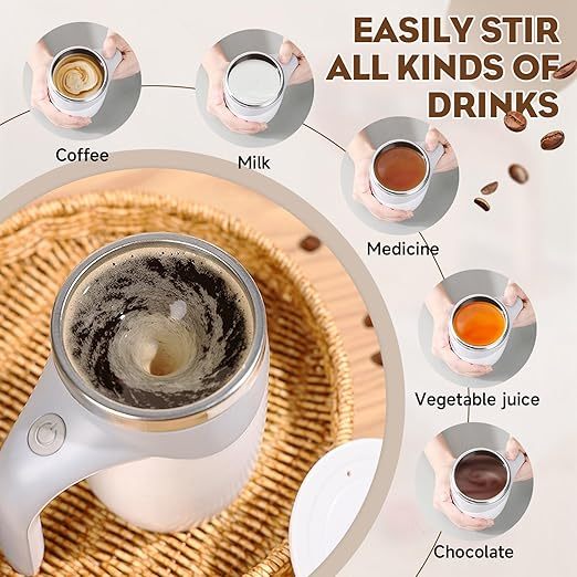 Automatic Magnetic Stirring Coffee Cup Magnetic Stirring Rotating Cup Dual-Use Stirring Cup for Home, Office, and Travel Stainless Steel Automatic Stirring Cup Suitable for Coffee/Milk/Tea/Hot Chocolate