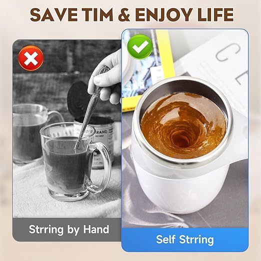 Automatic Magnetic Stirring Coffee Cup Magnetic Stirring Rotating Cup Dual-Use Stirring Cup for Home, Office, and Travel Stainless Steel Automatic Stirring Cup Suitable for Coffee/Milk/Tea/Hot Chocolate