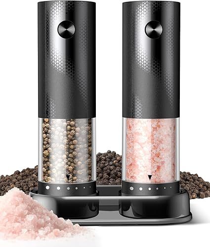 Electric Salt and Pepper Grinder Set - Rechargeable Automatic Salt and Pepper Shakers, Kitchen Appliances with External Adjustable Coarseness, Larger Hopper for Cooking, Home Gifts