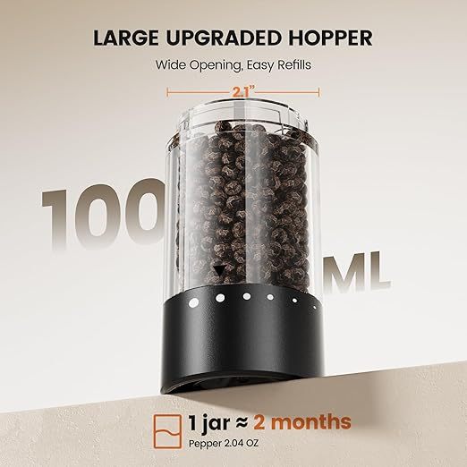 Electric Salt and Pepper Grinder Set - Rechargeable Automatic Salt and Pepper Shakers, Kitchen Appliances with External Adjustable Coarseness, Larger Hopper for Cooking, Home Gifts