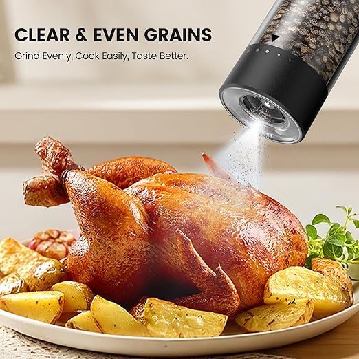 Electric Salt and Pepper Grinder Set - Rechargeable Automatic Salt and Pepper Shakers, Kitchen Appliances with External Adjustable Coarseness, Larger Hopper for Cooking, Home Gifts