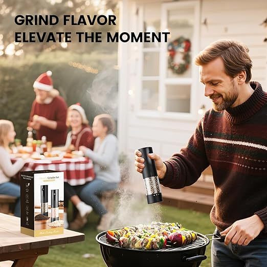 Electric Salt and Pepper Grinder Set - Rechargeable Automatic Salt and Pepper Shakers, Kitchen Appliances with External Adjustable Coarseness, Larger Hopper for Cooking, Home Gifts