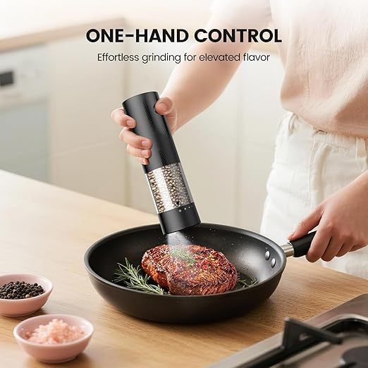 Electric Salt and Pepper Grinder Set - Rechargeable Automatic Salt and Pepper Shakers, Kitchen Appliances with External Adjustable Coarseness, Larger Hopper for Cooking, Home Gifts