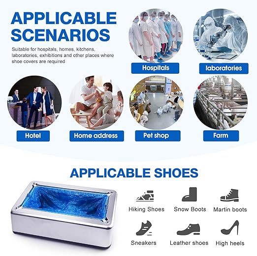 Shoe Cover Dispenser (Includes 100 Disposable Anti-Slip Shoe Covers) This user-friendly and reliable shoe cover dispenser is ideal for indoor environments (Silver model).