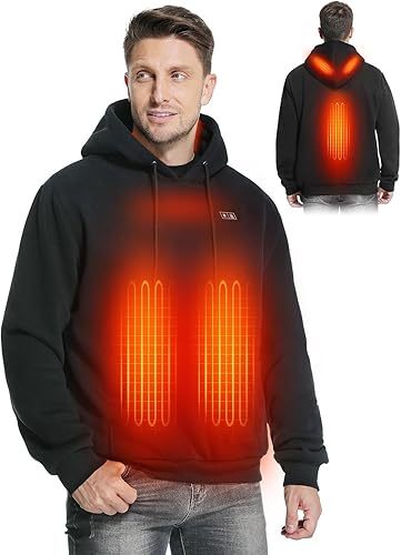 Heated Hoodie for Men Women with 7.4V 12000mAh Rechargeable Battery Pack, Unisex Pullover Heated Sweatshirt