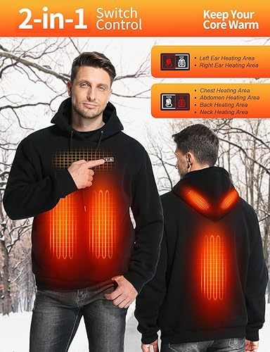Heated Hoodie for Men Women with 7.4V 12000mAh Rechargeable Battery Pack, Unisex Pullover Heated Sweatshirt