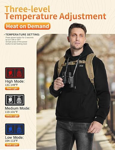 Heated Hoodie for Men Women with 7.4V 12000mAh Rechargeable Battery Pack, Unisex Pullover Heated Sweatshirt