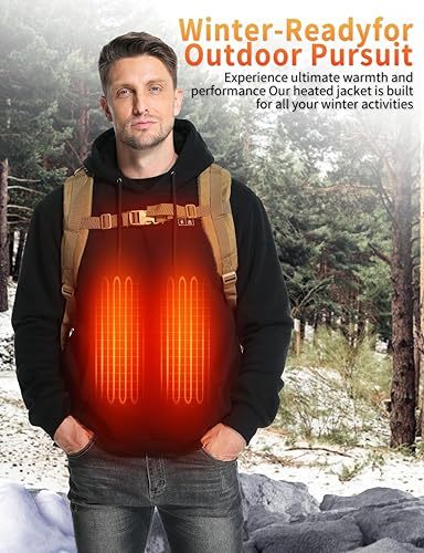 Heated Hoodie for Men Women with 7.4V 12000mAh Rechargeable Battery Pack, Unisex Pullover Heated Sweatshirt